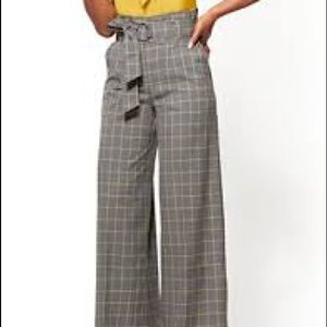 New! NY&Co 7TH AVE - PLAID PAPERBAG-WAIST PALAZZO
